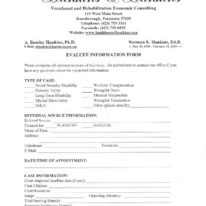 Evaluee Information Form | Hankins & Hankins Vocational Consulting > 1365 001 1 pdf